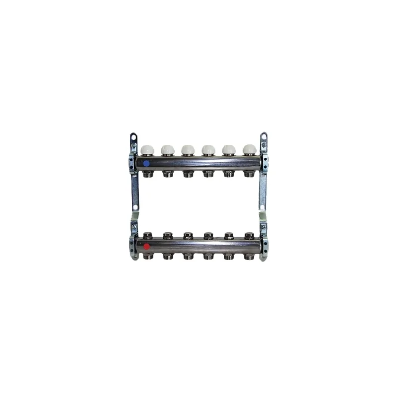 Collettore di distribuzione in acciaio da 1" con derivazioni 3/4"x18 (Eurocono) e vitoni a memoria meccanica Collettore di distribuzione in acciaio da 1" con derivazioni 3/4"x18 (Eurocono) e vitoni a memoria meccanica