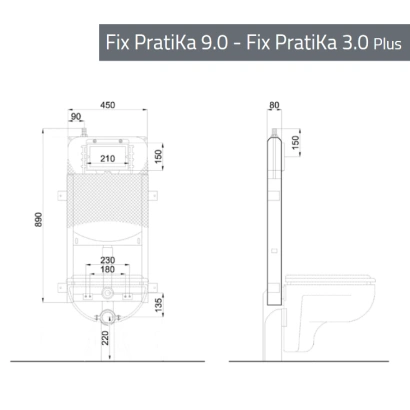 Cassetta di scarico ad incasso Kariba FIX PRATIKA 9.0 a due volumi di risciacquo per WC sanitari sospesi