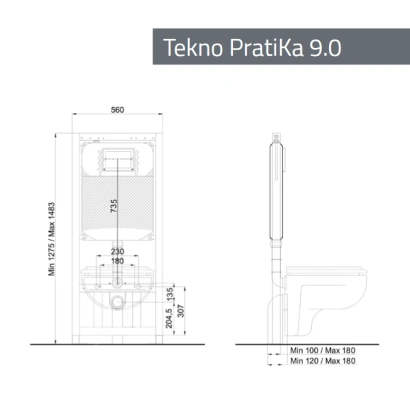 Cassetta di scarico ad incasso Kariba TEKNO PRATIKA 9.0 a due volumi di risciacquo per WC sanitari sospesi