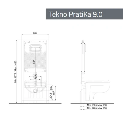 Modulo autoportante TEKNO PRATIKA 9.0 completo di cassetta incasso MONOLITH 9.0 per WC sanitari sospesi
