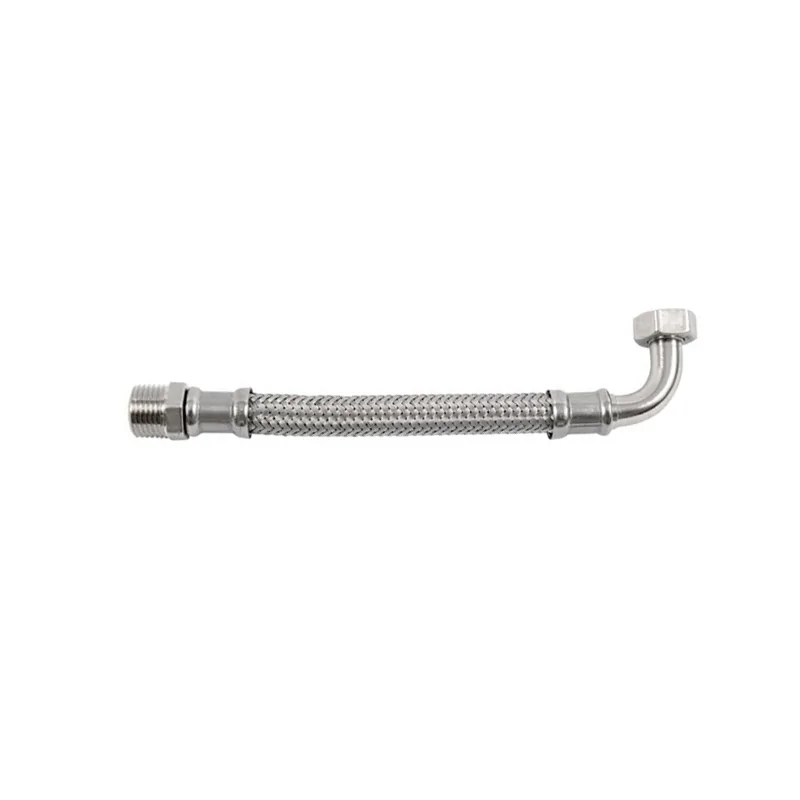 Tubo flessibile trecciato curvo in acciaio inox AISI 304 9 fili DN13 1/2"M x 1/2"F Tubo flessibile trecciato curvo in acciaio inox AISI 304 9 fili DN13 1/2"M x 1/2"F