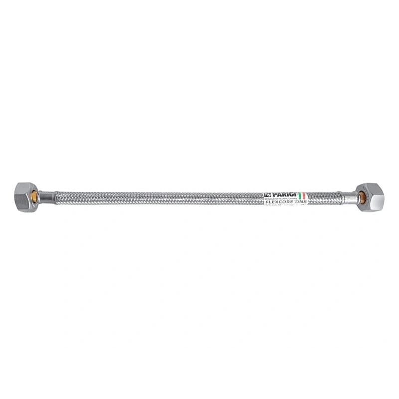 Tubo flessibile trecciato antischiacciamento in acciaio inox AISI 304 DN8 1/2"F x 1/2"F