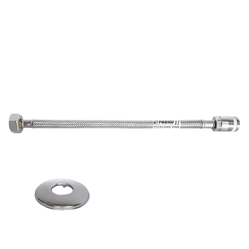Tubo flessibile trecciato antischiacciamento in acciaio inox AISI 304 DN8 prolungato 3/8"M x 1/2"F Tubo flessibile trecciato antischiacciamento in acciaio inox AISI 304 DN8 prolungato 3/8"M x 1/2"F