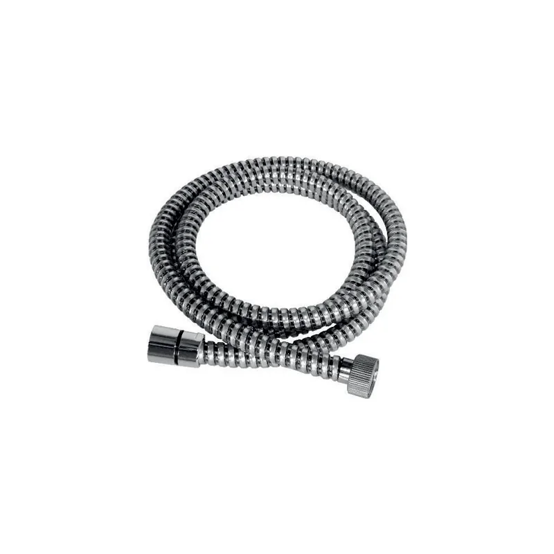 Tubo Flessibile doccia in PVC Nero/Cromo ad 8 fili longitudinali con attacco conico F/F da 1/2"