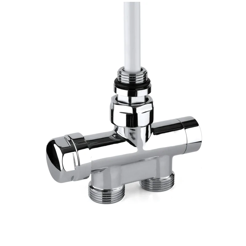 Valvola termostatizzabile mono-bitubo d'arredo cromata dritta con bypass e detentore Valvola termostatizzabile mono-bitubo d'arredo cromata dritta con bypass e detentore