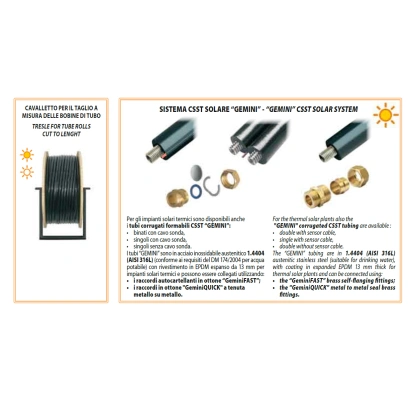 Tubo corrugato "GEMINI" in acciaio inox con rivestimento per solare con cavo sonda "autocartellante" (prezzo a rotolo)
