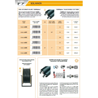 Tubo corrugato "GEMINIPLUS" in acciaio inox con rivestimento per solare con cavo sonda compatibile Eurotis/Emiflex da cartellare