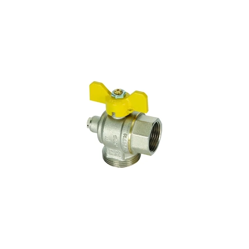Valvola a sfera a squadra GAS Maschio/Femmina post-contatore con punto di presa di pressione da 1/4" a passaggio totale Valvola a sfera a squadra GAS Maschio/Femmina post-contatore con punto di presa di pressione da 1/4" a passaggio totale