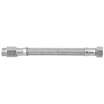 Tubo flessibile trecciato prolungato in acciaio inox AISI 304 7 fili DN10 1/2"M x 3/8"F