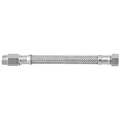 Tubo flessibile trecciato prolungato in acciaio inox AISI 304 7 fili DN10 1/2"M x 1/2"F