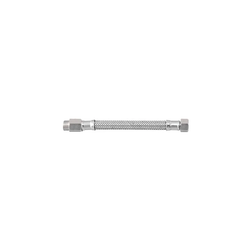 Tubo flessibile trecciato prolungato in acciaio inox AISI 304 7 fili DN10 1/2"M x 1/2"F Tubo flessibile trecciato prolungato in acciaio inox AISI 304 7 fili DN10 1/2"M x 1/2"F
