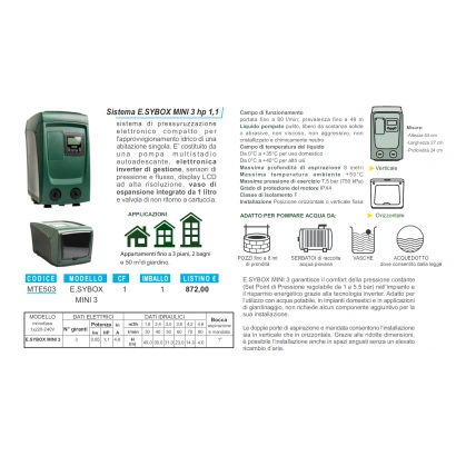 Sistema elettronico di pressurizzazione idrica DAB modello ESYBOX MINI 3
