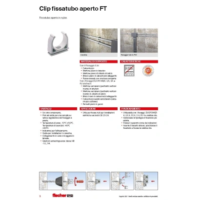 Clip fissatubo aperto in nylon modello FT senza vite e tassello