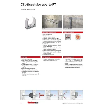 Clip fissatubo aperto in nylon modello FT senza vite e tassello