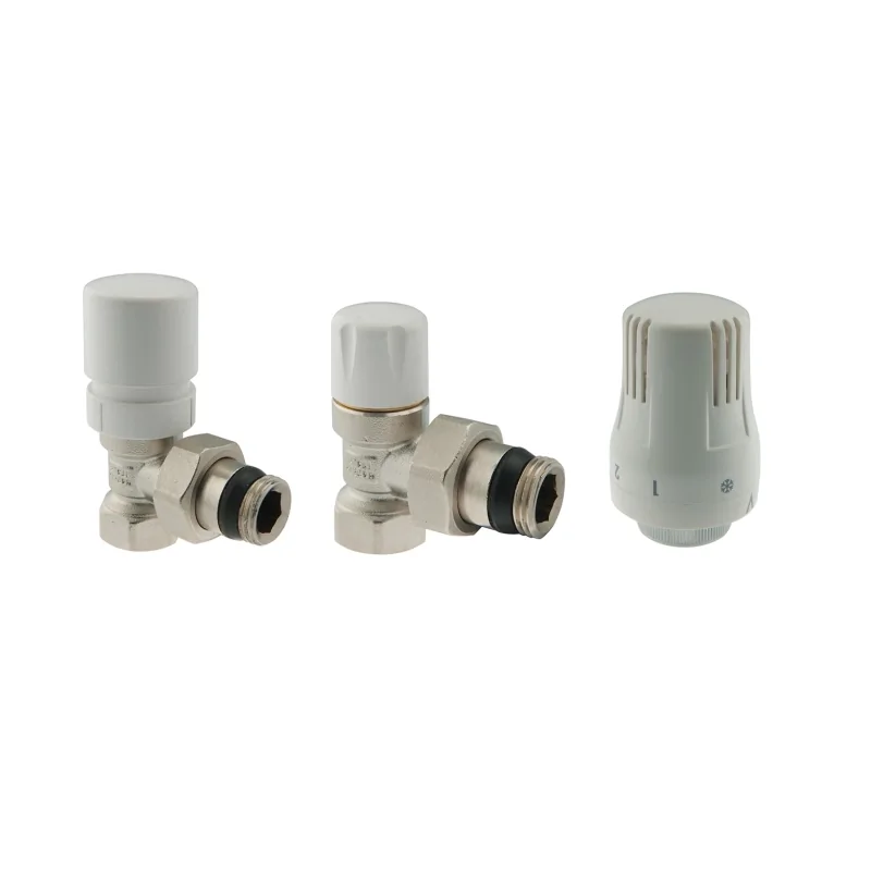 Kit composto da valvola e detentore ad angolo + testa termostatica Kit composto da valvola e detentore ad angolo + testa termostatica