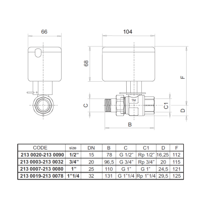 Valvola di zona a sfera motorizzata Maschio/Femmina a 2 vie completa di servocomando (modello 2138)