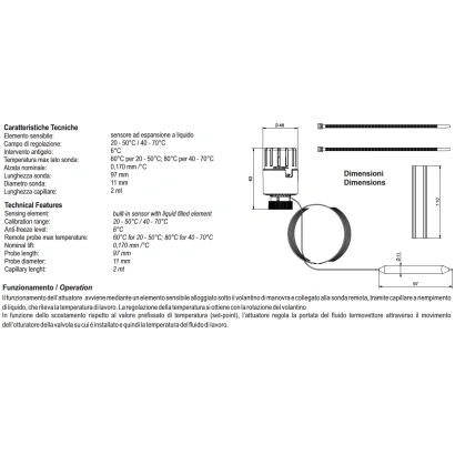 Testa termostatica con sonda a contatto a distanza per valvola deviatrice/miscelatrice (modello 3890VD)