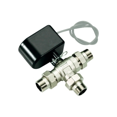 Valvola di zona a sfera motorizzata a 3 vie con bypass con attacchi a bocchettone Maschio/Femmina (modello 2137)