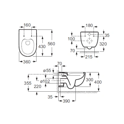 Vaso WC Roca New Meridian sospeso con scarico a parete