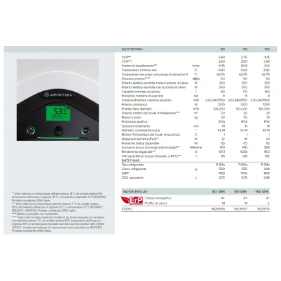 Scaldacqua a pompa di calore monoblocco Ariston modello NUOS EVO A+