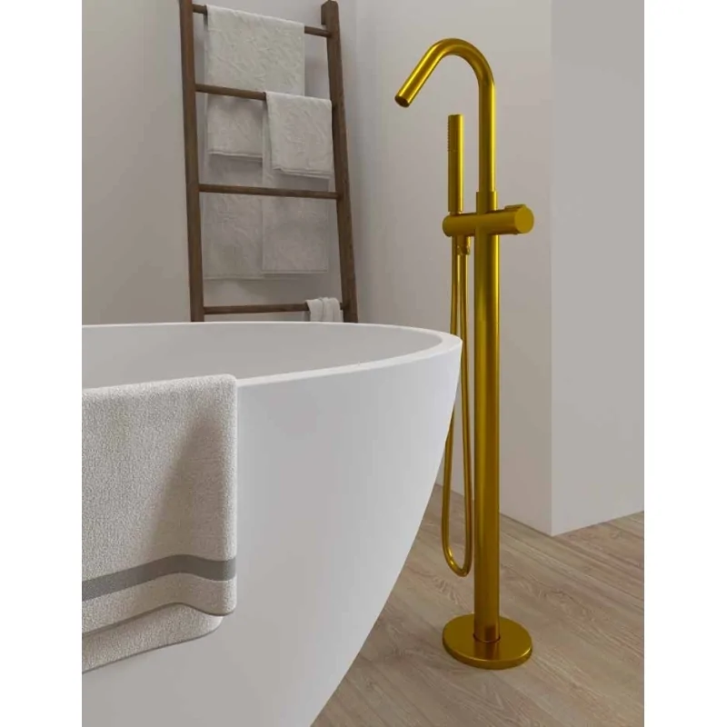 Miscelatore "ROMA" oro spazzolato a pavimento per vasche free standing Miscelatore "ROMA" oro spazzolato a pavimento per vasche free standing