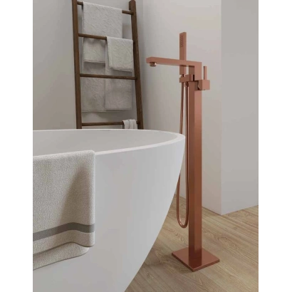 Miscelatore "MILANO" oro rosa a pavimento per vasche free standing