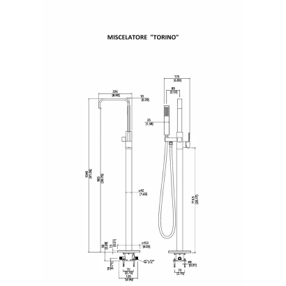 Miscelatore "TORINO" cromato a pavimento per vasche free standing