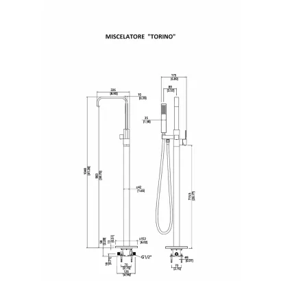 Miscelatore "TORINO" cromato a pavimento per vasche free standing