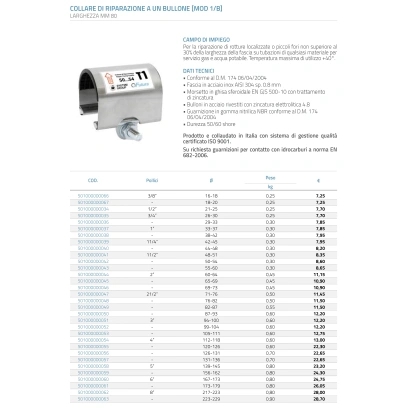 Collare di riparazione ad 1 tirante/bullone con larghezza di 75 mm