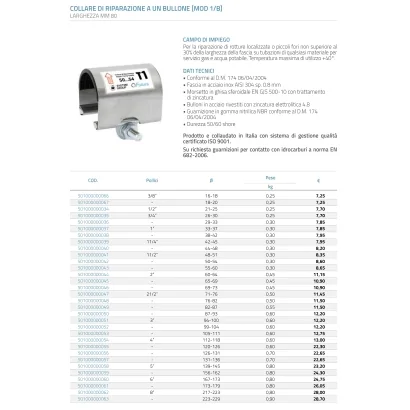 Collare di riparazione ad 1 tirante/bullone con larghezza di 75 mm