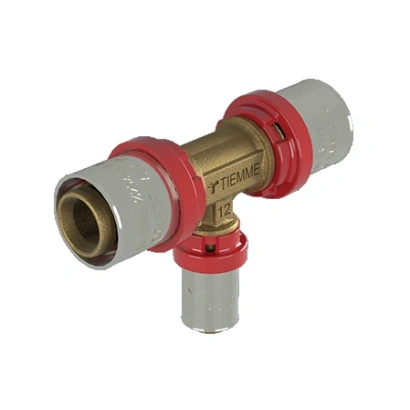 Tee ridotto a pressare per connessione tubo pex Ø12 e connessione tubo multistrato Ø20