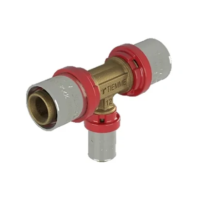 Tee ridotto a pressare per connessione tubo pex Ø12 e connessione tubo multistrato Ø20