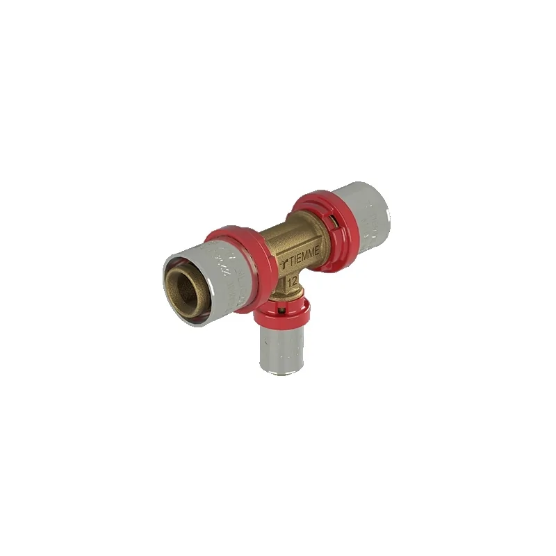 Tee ridotto a pressare per connessione tubo pex Ø12 e connessione tubo multistrato Ø20