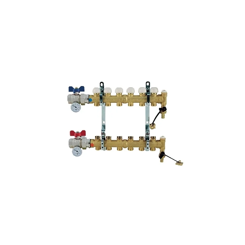 Collettore di distribuzione da 1" senza BY-PASS, con derivazioni 3/4"x18 EUROCONO e vitoni a memoria meccanica Collettore di distribuzione da 1" senza BY-PASS, con derivazioni 3/4"x18 EUROCONO e vitoni a memoria meccanica