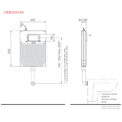 Cassetta di scarico ad incasso Kariba 6E a due volumi di risciacquo per WC sanitari a pavimento o alla turca