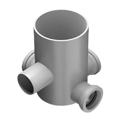 Pozzetto a pavimento alto da 17 cm con 3 vie di ricevimento diametro 40 e 1 via di scarico diametro 50