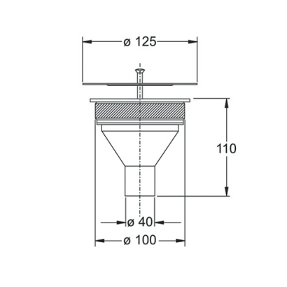 Tappo di espansione grigliato con griglia in acciaio inox diametro 125 e imbuto diametro 100 in PP