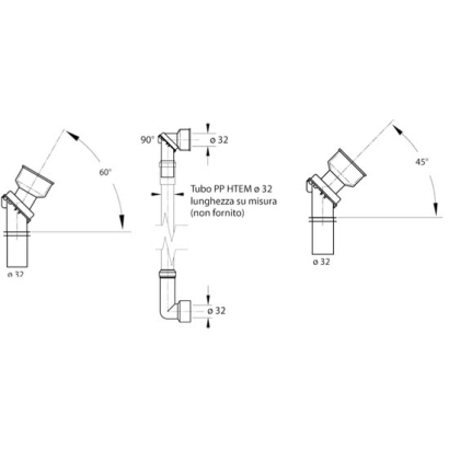 Super kanna universale per cassette WC alte con collegamento a tubi HTME diametro 32