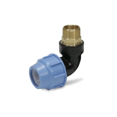 Gomito maschio di transizione con inserto in ottone