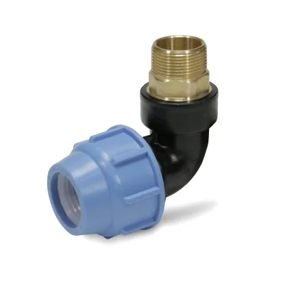 Gomito maschio di transizione con inserto in ottone