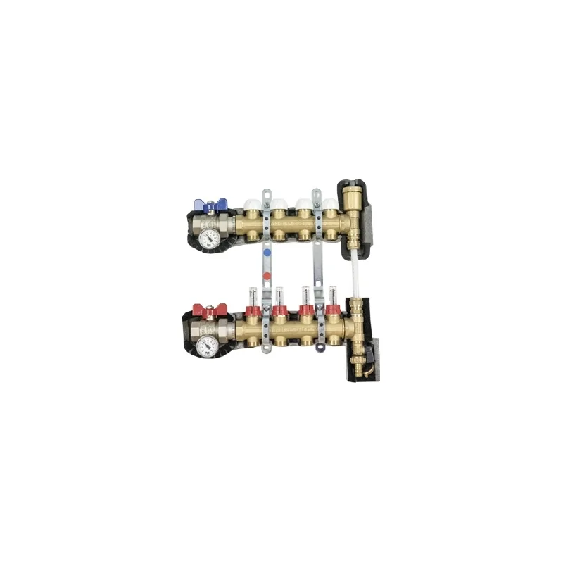 Collettore di distribuzione da 1" coibentato con BY-PASS differenziale, flussimetri, disareatore e derivazioni 3/4"x18 EUROCONO