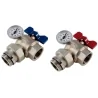 Rubinetto a sfera a squadra maschio/femmina con bocchettone con o-ring, pretenuta e termometro con attacco reversibile